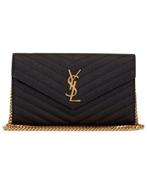 Saint Laurent Cassandre Logo-Plaque Clutch Bag - Black