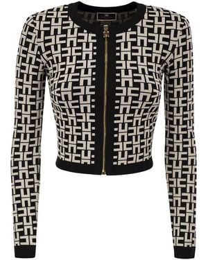 Elisabetta Franchi Viscose Jacquard Mini Cardigan - Black