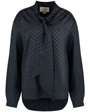 Gucci Pussy-Bow Silk Blouse - Blue