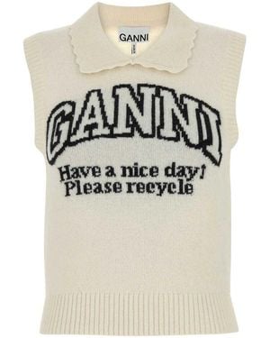 Ganni Cream Logoed Vest - Gray