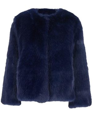 Plain Fake Fox Fur Jacket - Blue