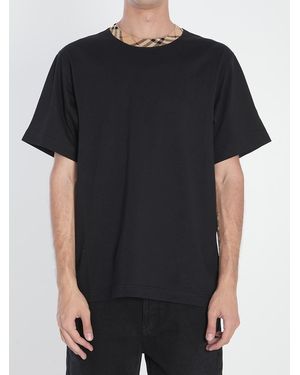 Burberry Cotton T-Shirt With Check Collar - Black