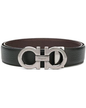 Ferragamo Semi-Matt Grained Leather Reversible Gancini Belt Accessories - Black