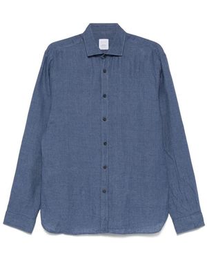 Xacus Cerulean Linen Shirt With Cutaway Collar - Blue