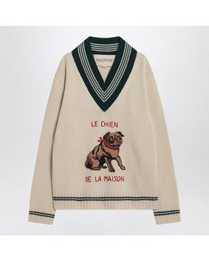 Valentino Garavani Butter-Coloured Sweater With Le Chien De La Maison - Natural