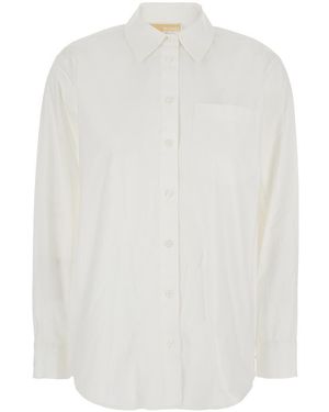 Michael Kors Shirt With Button Down Collar And Logo Plaque On The Rear - White