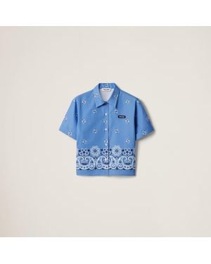 Miu Miu Popline Cotton Shirt With Logo - Blue