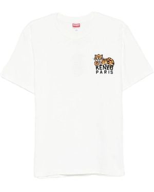 KENZO Cotton T-Shirt With Embroidered Tiger Logo - White
