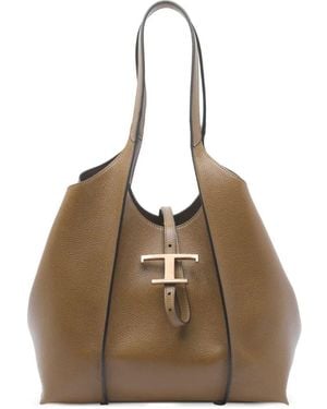 Tod's T Timeless Small Leather Shopping Bags - Brown