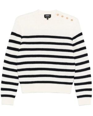 A.P.C. Lea Striped Wool Sweater - White