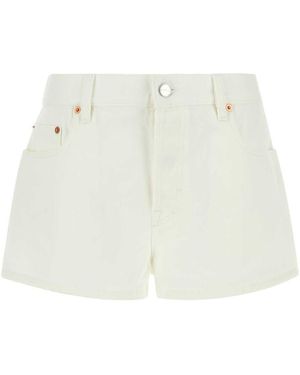 Gucci Leather-Trimmed Denim Shorts - White