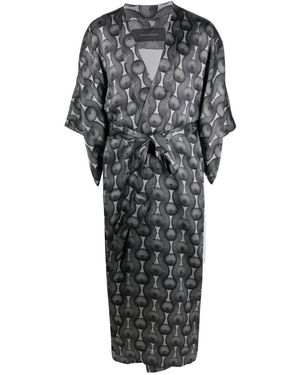 OZWALD BOATENG Printed Silk Long Kimono - Gray