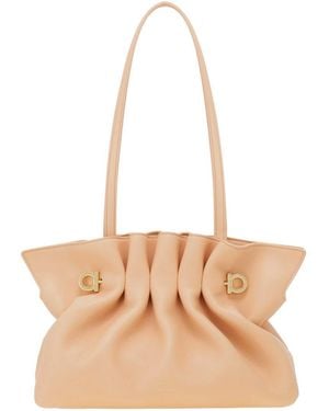 Ferragamo Crossbody Bag With Chain-Link Handle And Gancini Plaque On The Front - Natural