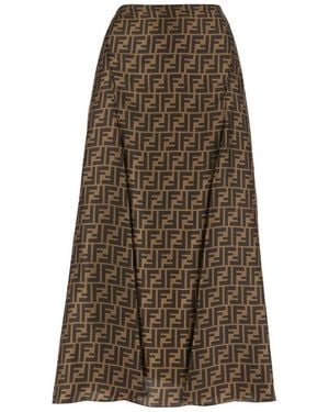 Fendi Ff Silk Midi Skirt - Brown