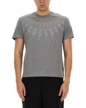 Neil Barrett "Fairisle Thunderbolt" T-Shirt - Gray