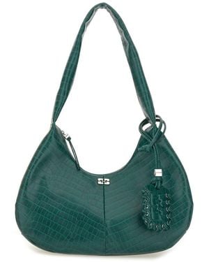 Ganni Medium Croco Hobo Bag - Green