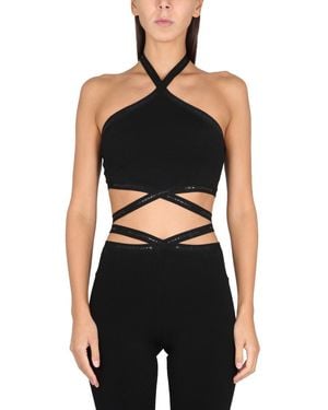 T By Alexander Wang Halter Neck Slim Fit Top With Logo - Black