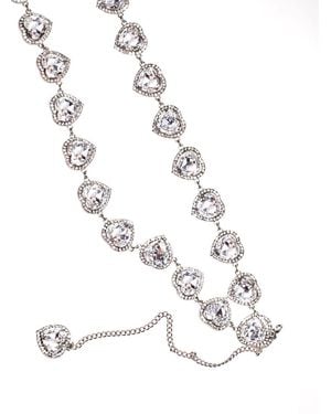 VENUJA Metallic Rhinestoned Body Chain With Heart Shaped Pendant - White