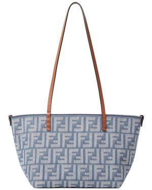 トートバッグ FENDI EMBROIDERED STRAW SMALL ROLL SHOPPING BAG Fendi Embroidered Straw Small Roll Shopping Bag in Metallic