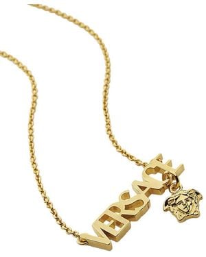 Versace Metallic Necklace With Logo Lettering Pendant And Medusa Pendant