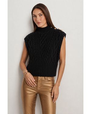 The Noli Shop Raina Cable Knit Button Sweater - Black