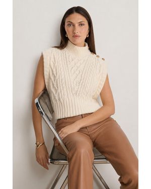 The Noli Shop Raina Cable Knit Button Sweater - White