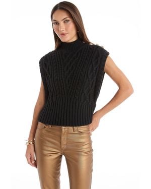 The Noli Shop Raina Cable Knit Button Sweater - Black
