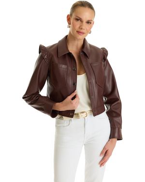The Noli Shop Chantal Ruffle Sleeve Leather Jacket - Purple