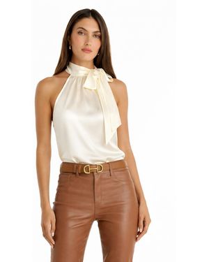 The Noli Shop Rina Tie Neck Blouse - Brown