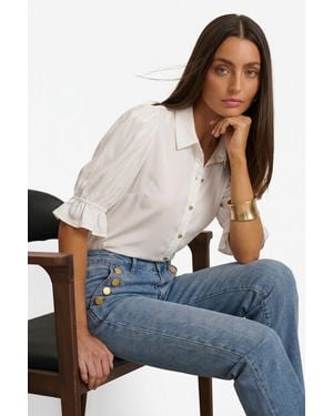 The Noli Shop Cindy Ruffle Sleeve Blouse - Blue