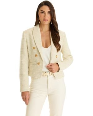 The Noli Shop Gabrielle Tweed Double Breasted Blazer - Natural