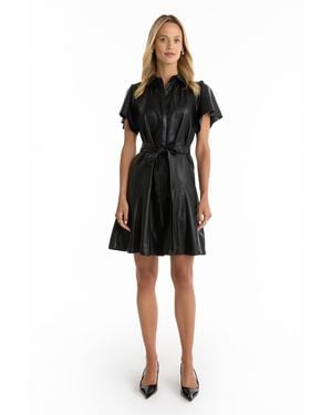 The Noli Shop Devin Leather Ruffle Dress - Black