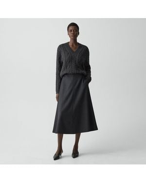 Theory Flared Midi Skirt - Black