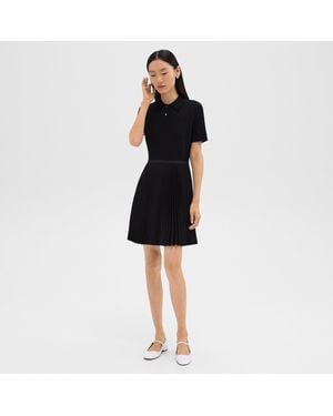 Theory Pleated Combo Polo Dress - Black