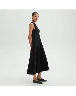 Theory Pleated Combo Dress - Black