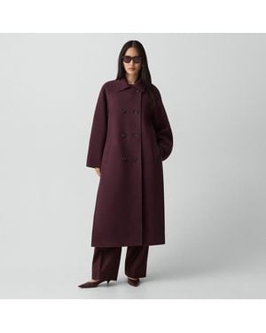 Theory Long Double-Breasted Coat - Red