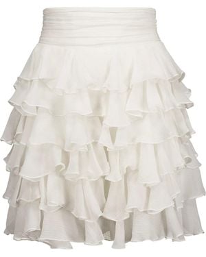 Balmain Ruffled Silk-Georgette Mini Skirt - White