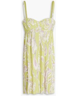 PUCCI Cutout Pleated Printed Jersey Mini Dress - Yellow