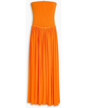 Jonathan Simkhai Strapless Gathered Stretch-Jersey Maxi Dress - Orange