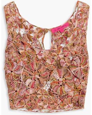The Elder Statesman Cropped Crocheted Pima Cotton Top - Pink