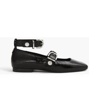 Maje Crinkled Patent-Leather Mary Jane Flats - Black
