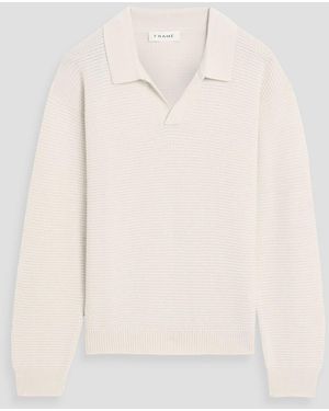 FRAME Textured-Knit Wool And Silk-Blend Polo Sweater - White