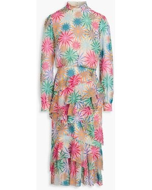 Saloni Isa Ruffled Silk-chiffon Midi Dress - White