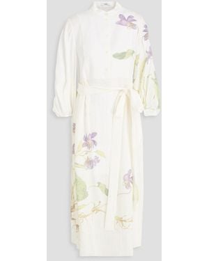 Erdem Floral-print Linen Midi Dress - White