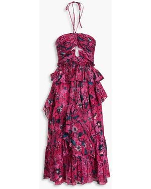 Ulla Johnson Simona Ruffled Printed Cotton-blend Halterneck Midi Dress - Purple