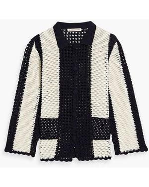 ALEXACHUNG Bowling Two-tone Crocheted Cotton Jacket - Black