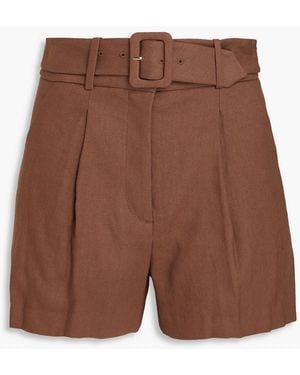 Veronica Beard Piper Belted Linen-Blend Twill Shorts - Brown