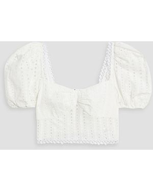 Charo Ruiz Menorca Cropped Shirred Broderie Anglaise Cotton-blend Top - White