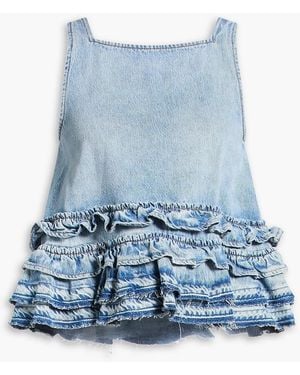 Ganni Tiered Cotton And Lyocell-blend Top - Blue