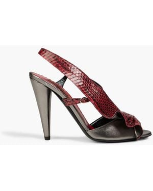 Missoni Metallic Snake-Effect Leather Slingback Sandals - Red